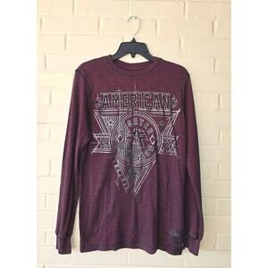 Men's American Fighter Long Sleeve Thermal Graphic T Shirt Maroon Buckle Size M